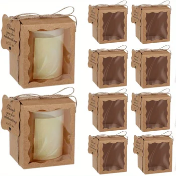 10pcs/set Candle Gift Boxes with Clear Window, Packaging Supplies with Tags and Twine for…