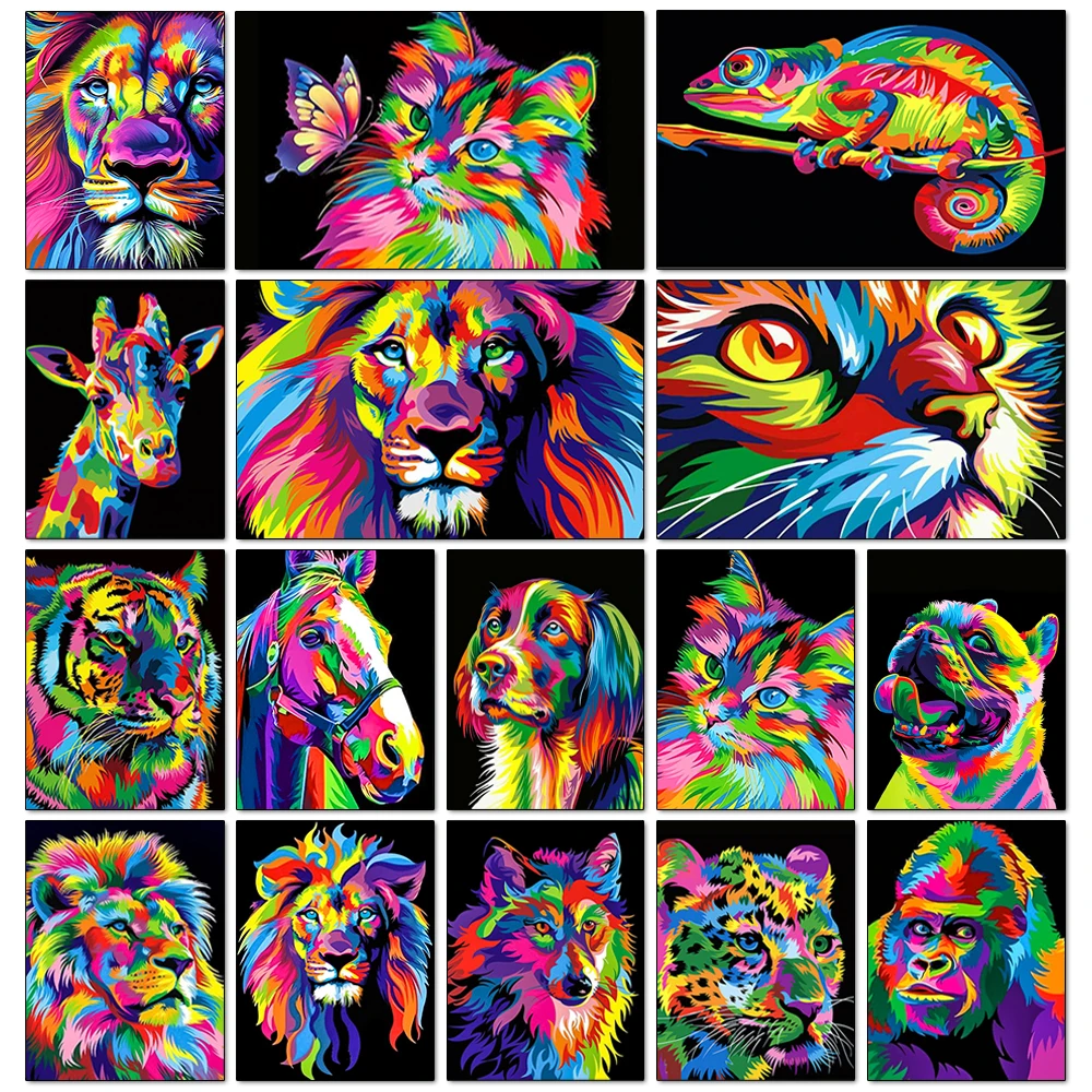 5D DIY Diamond Painting Animals Lion Cat Tiger Cross Stitch Kit Full Round Diamond Embroidery Mosaic Art Picture of Rhinestones