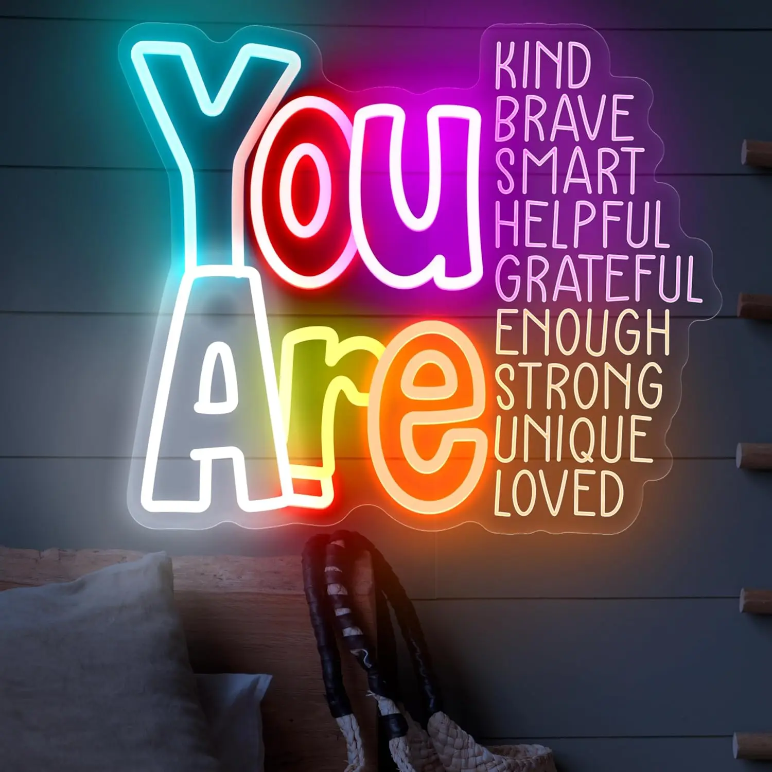 You Are LED Neon Sign Light 9 Positive Words USB Dimmable for Bedroom Office Classroom Inspirational Decor Motivational Gift