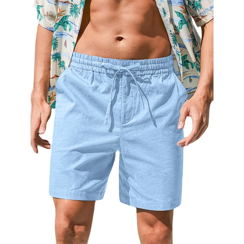 Мужские летние хлопковые эластичные шорты с эластичной завязкой, повседневные пляжные шорты, легкие дышащие шорты для улицы