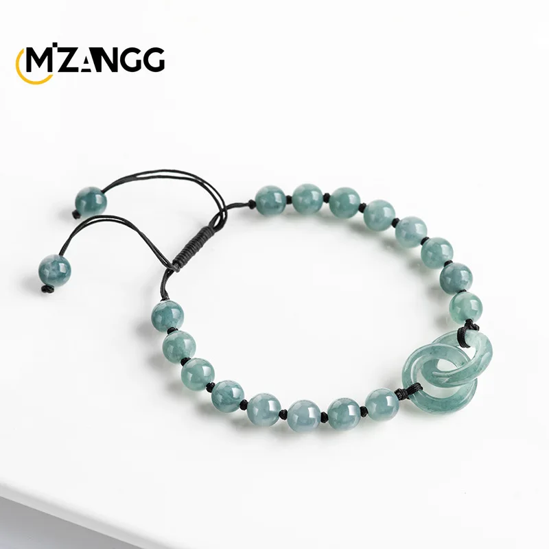 

Natural A Goods Jade Blue Peace Buckle Buckle Bracelet Hand-woven Ice Jade Couple Rope Fashion Men's and Women's Jewelry Gifts