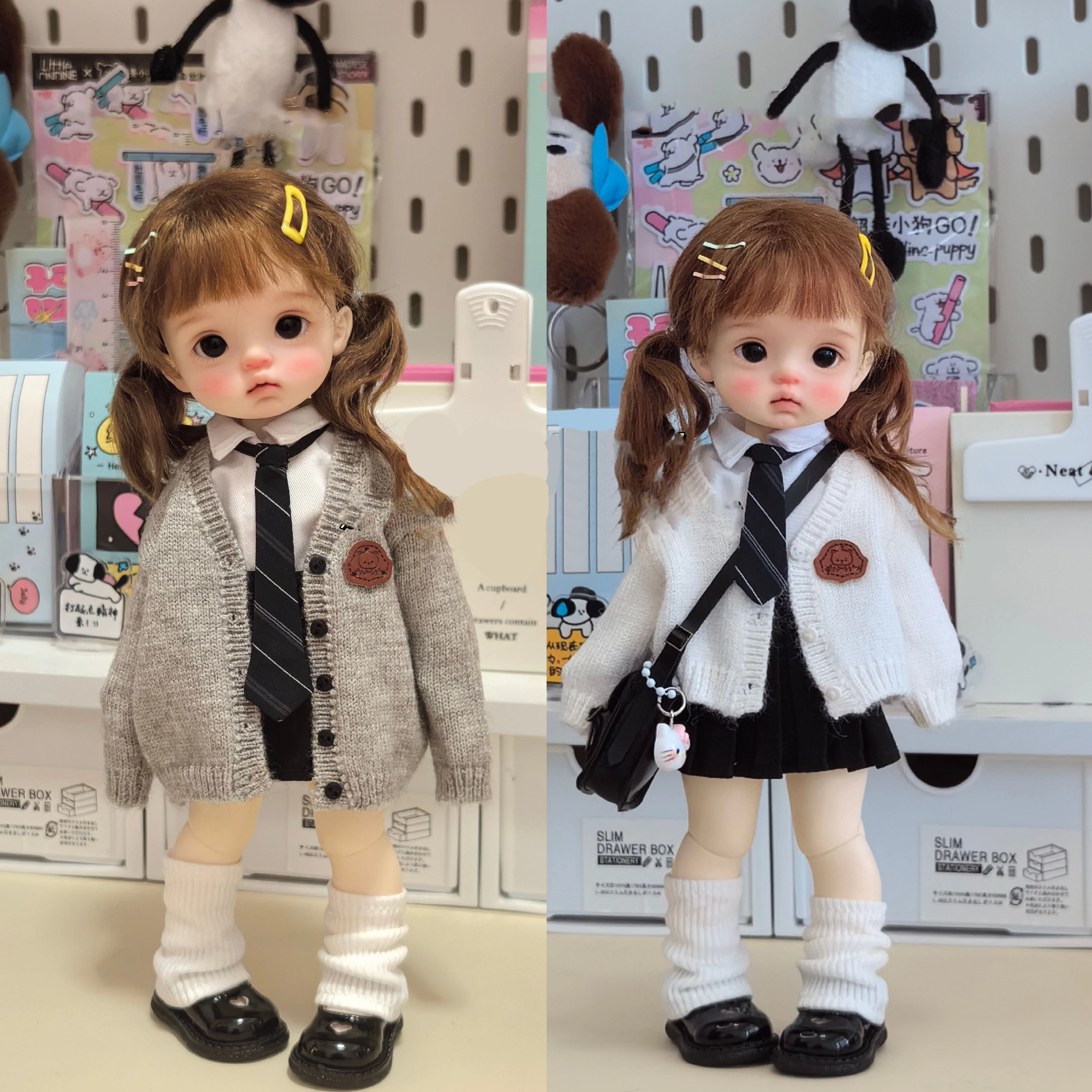 1/6Bjd Doll College Style Cardigan Sweater Big Fish Body Doll Jk Uniform Shirt Pleated Skirt Doll Versatile Cotton Sock Doll Bag