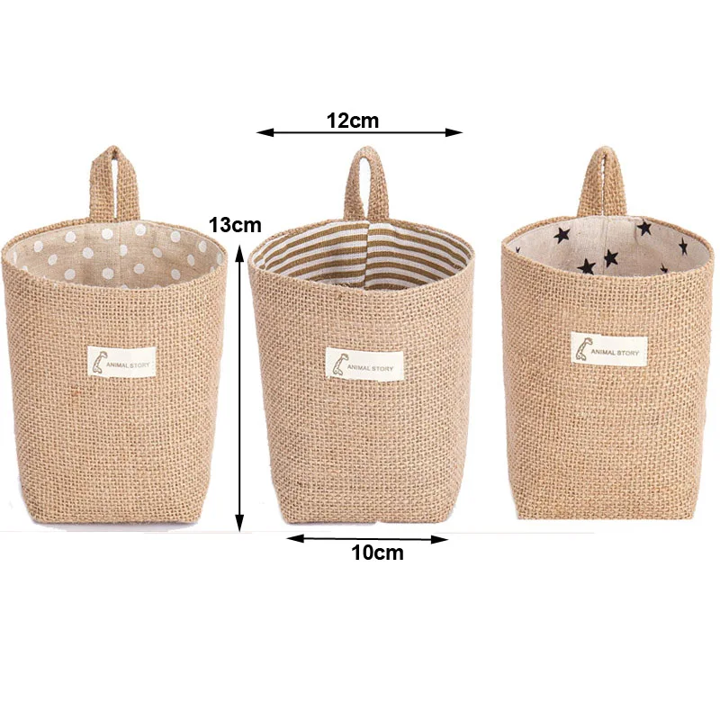 3pcs Jute Linen Basket Storage Organizer Jute Basket For Hanging Plant Basket Toy Storage Basket Hanging Pocket home decoration