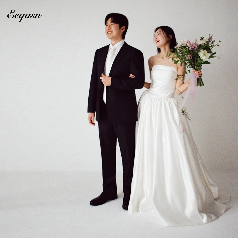 

Роскошные атласные свадебные платья без бретелек, длинный корсет без бретелек, корейская фотосессия, красивое атласное платье невесты по индивидуальному заказу