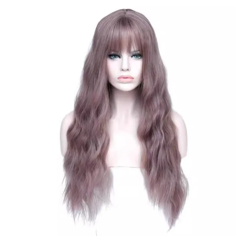 synthetic hair wig, high-temperature fiber, machine-made, long T-, natural curly, multi-color instant noodle curls