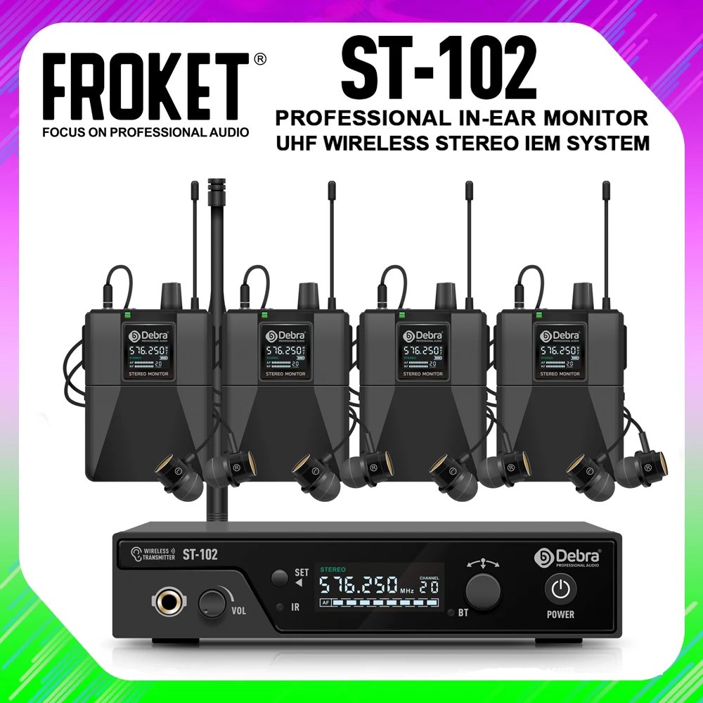 FROKET Stereo ST-102 Wireless In-Ear Monitor System Professional Band Adjustable For Stage Recording Studio