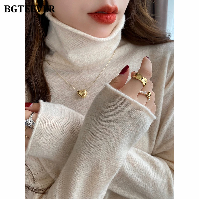 BGTEEVER Stylish Full Sleeve Women Turtleneck Sweaters Jumpers Autumn Winter Warm Slim Female Knitted Pullovers Ladies Knitwear