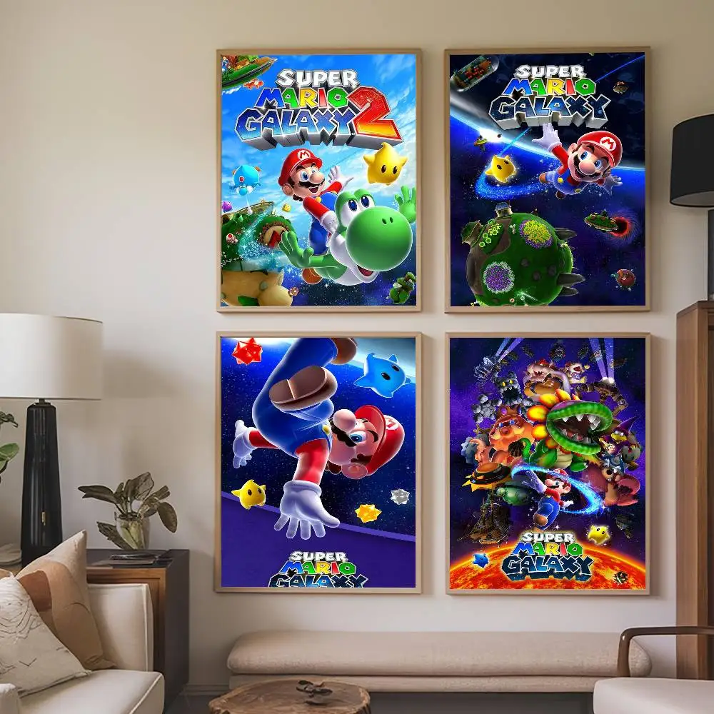 

Game S-Super M-Mario-S Galaxy Poster Paintings Self Adhesive Prints Home Bedroom Living Room Decor Vintage Gift