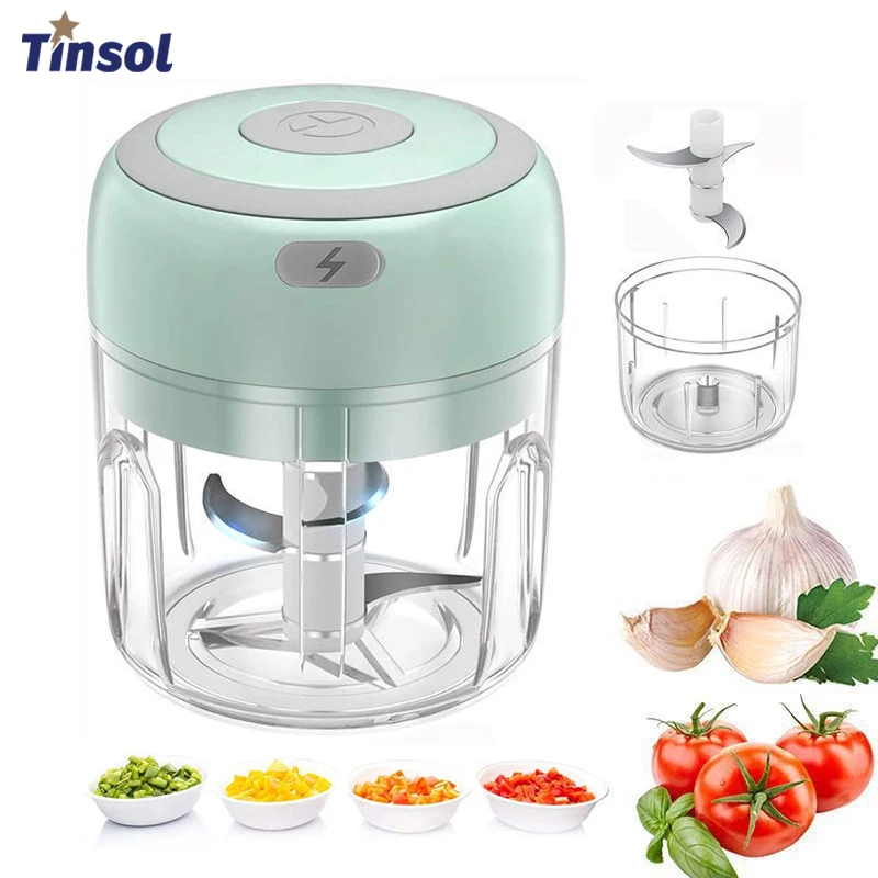 TINSOL 250ml Food Chopper Portable Electric Garlic Press and Vegetable Chopper USB Mini Garlic Press Onion Chopper