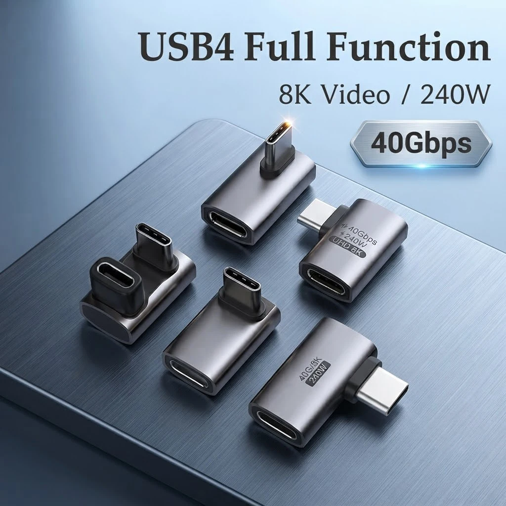Type C to C Adapter 40Gbps 8K 60Hz USB C Male to Female 90 Degree Converter USB4 Adapter for Thunderbolt 4/3 MacBook Tablet