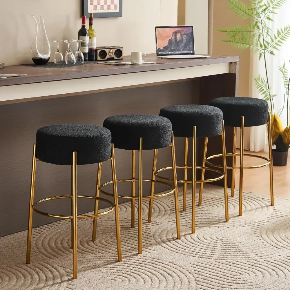 Upholstered bar stools, hoop and Sherpa chairs, backless kitchen island stools, metal frame bar stools (set of 2)