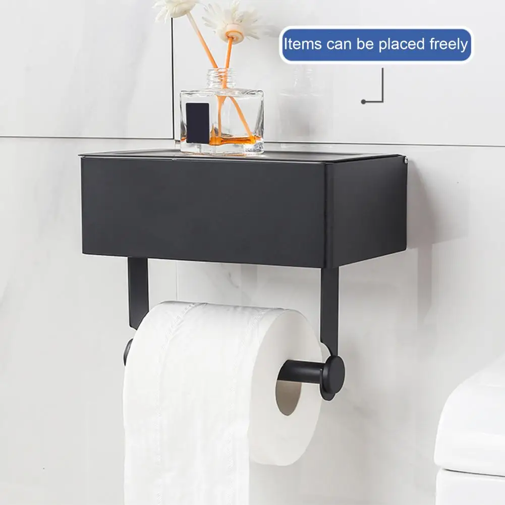 1 Set Tissue Holder Wall Mounted Stainless Steel Toilet Paper Shelf Durable Convenient Storage Box for Home Bathroom