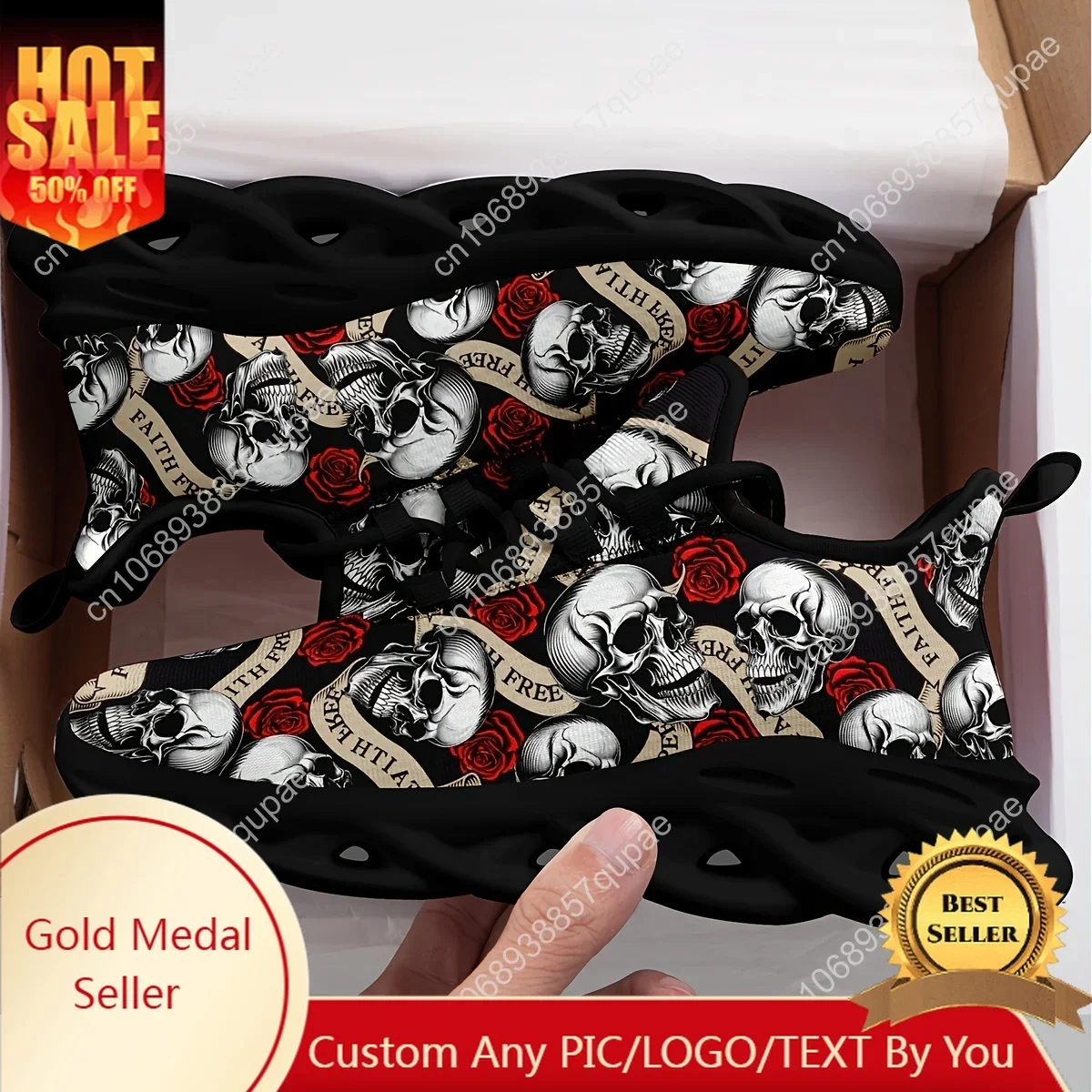 

Halloween Themed Skull And Rose Flats Sneakers Mens Womens Sports Running Shoes High Quality DIY Sneaker customization Shoe