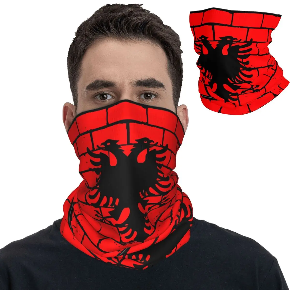 Albanian Flag Albania Eagle Bandana Neck Gaiter Printed Balaclavas Wrap Scarf Warm Cycling Riding Unisex Adult Breathable