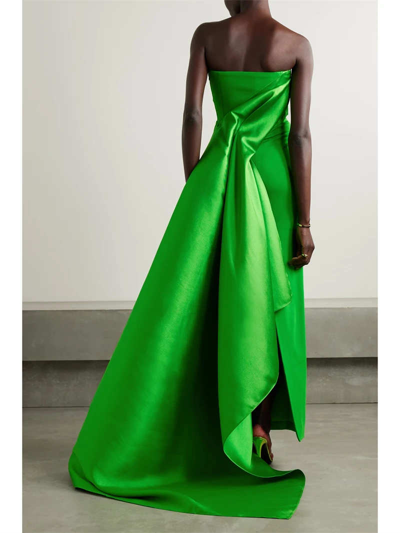 Eightree Modern Apple Green Strapless Evening Dresses Ankle Length Formal Party Dress Gowns with Draped Train Customized