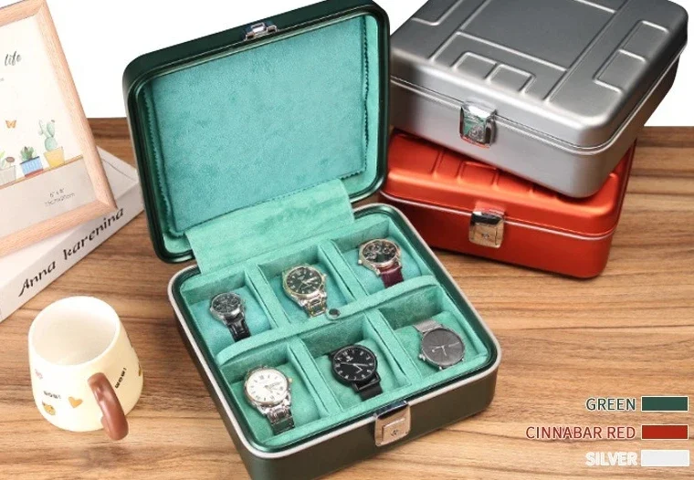 OEMPortable aluminum watch box, high-end anti-drop storage box, watch packaging display box with lock.