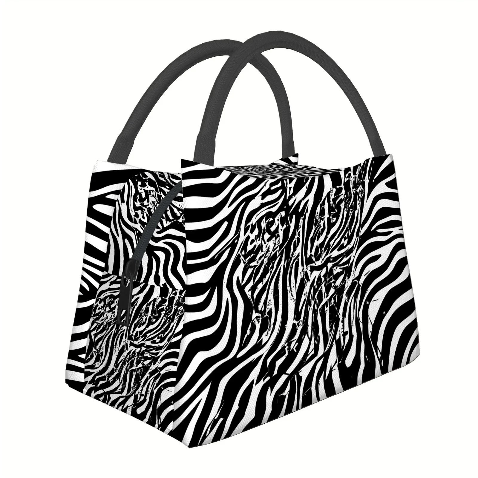 Zebra Stripe Insulated Lunch Bag Reusable Thermal Tote Durable Oxford Fabric Portable Food Cooler for School Office Picnic