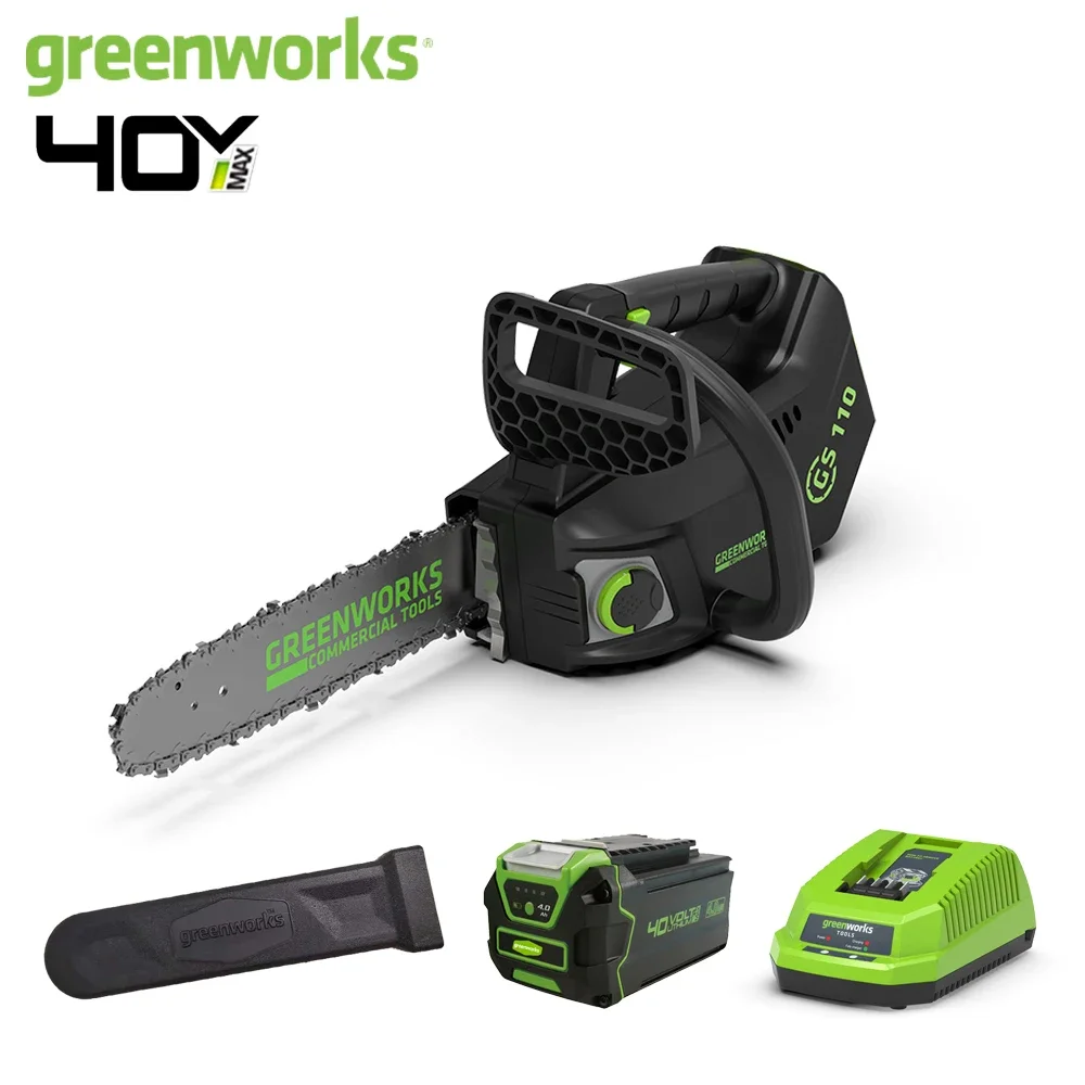 Greenworks-motosierra Arborist con mango superior, Motor sin escobillas, barra de 10 pulgadas, 15 M/S, sierra de jardín profesional con una mano, GS110, 40v