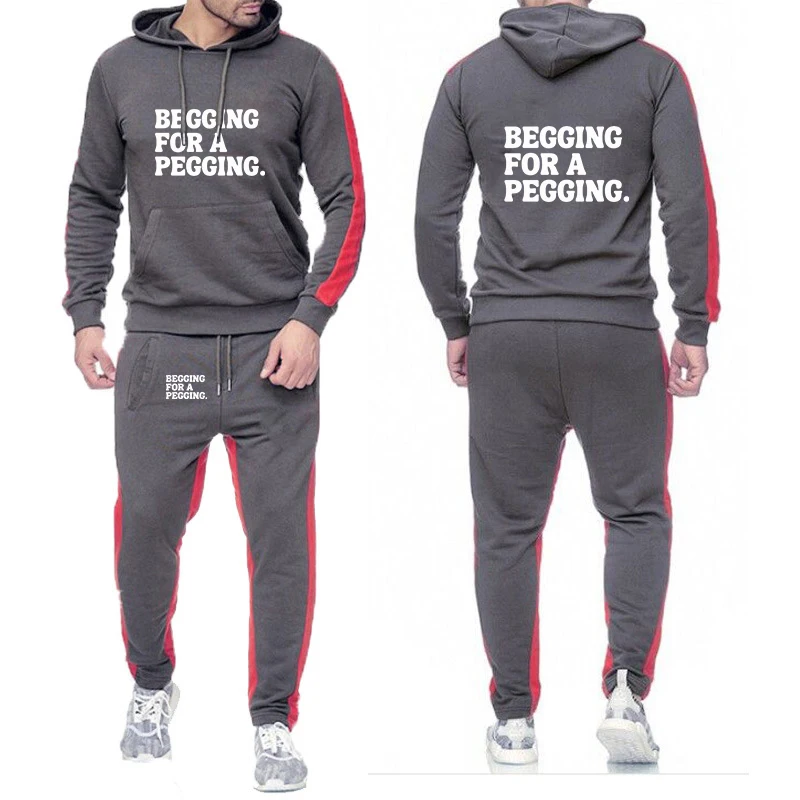 2026 Men's Spring And Autumn Begging for A Pegging Funny Logo Print Wrinkle-Resistant Wear-Resistant Hoodies Pants Suits