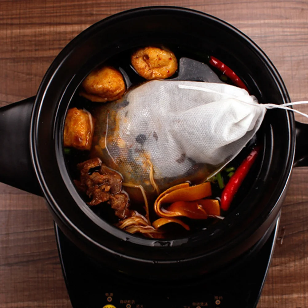 

100Pcs White Disposable Tea Filter Bags Drawstring Non-Woven Fabric for Loose Leaf Tea Cold Medicine Infuser Spice