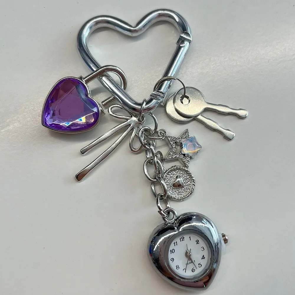 Keychain Design Heart Pocket Watch Couple Gift Fashion Style Steampunk Clock Hollow Heart Vintage Look Pendant Jewelry Jewelry