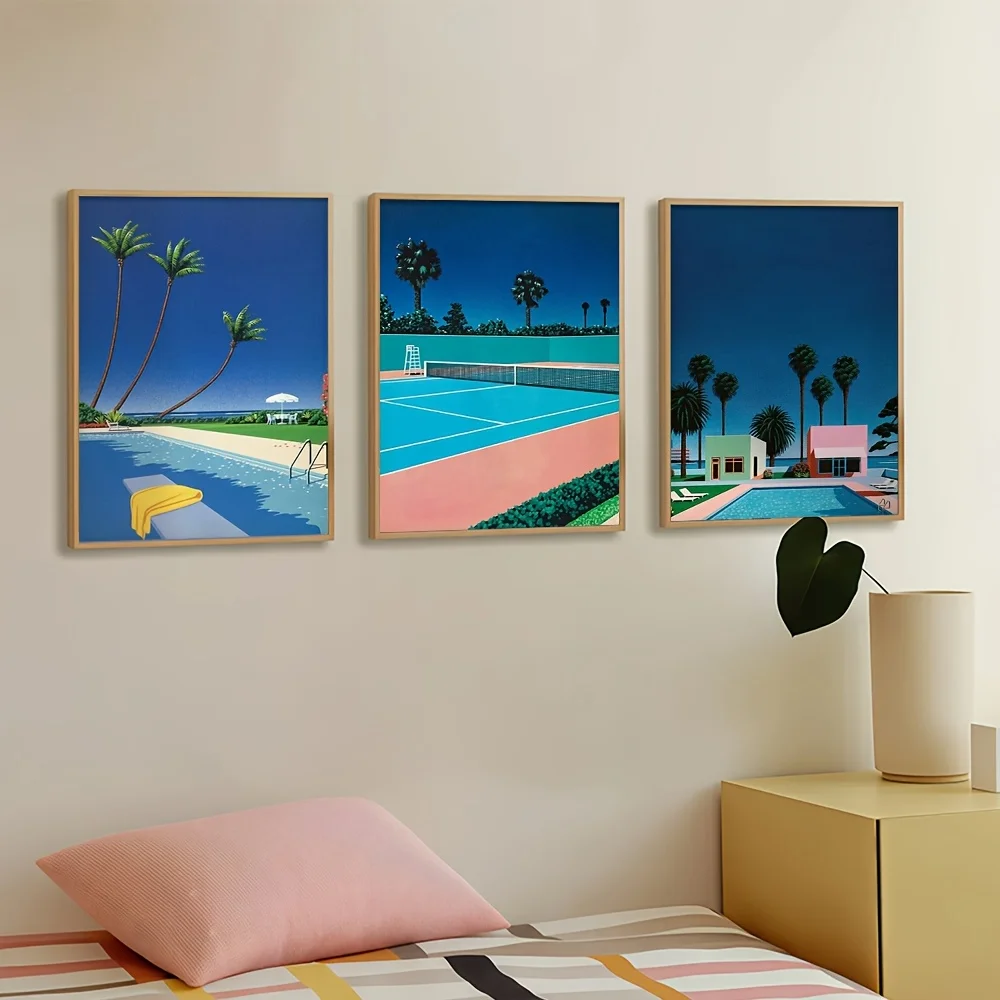 لوحة زخرفية بدون إطار 3 قطع، لوحة فنية قماشية بدون إطار ثنائية الأبعاد، عمل فني لغرفة المعيشة، ملصق هيروشي ناجاي مجموعة قماشية مكونة من ثلاث قطع