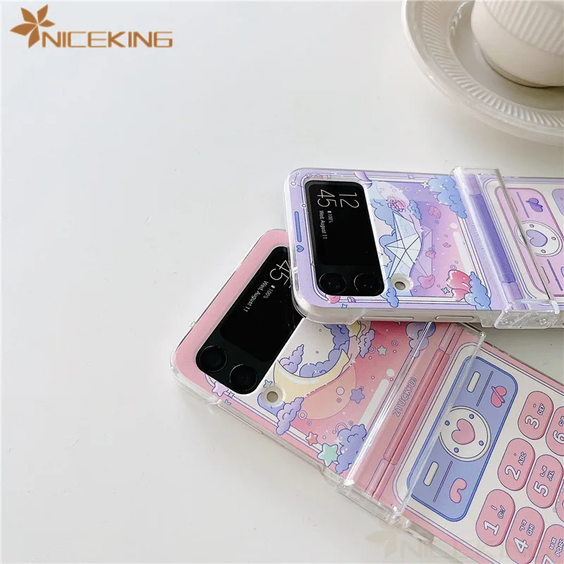 Мультяшные чехлы для телефонов Samsung Galaxy Z Flip 3 4 5 5G, жесткий пластиковый ПК 3 в 1, задняя крышка для Samsung Z Flip3 Flip4, чехол