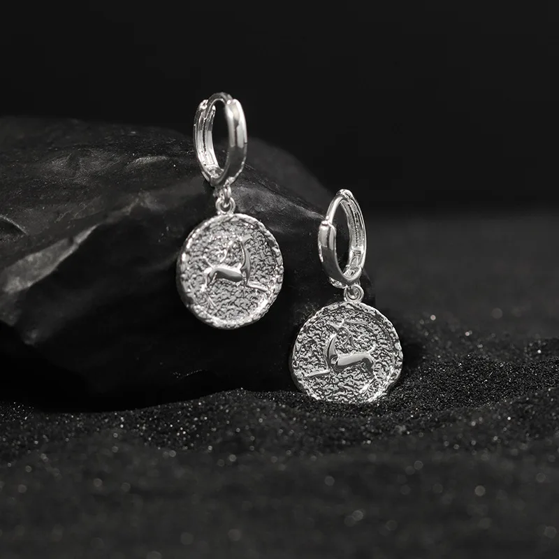 Amxiu Original Design By Yoyo Luming: Bronze Alloy Qin-Dynasty Tile Ornament Sacred Deer Coin Embossed Earrings