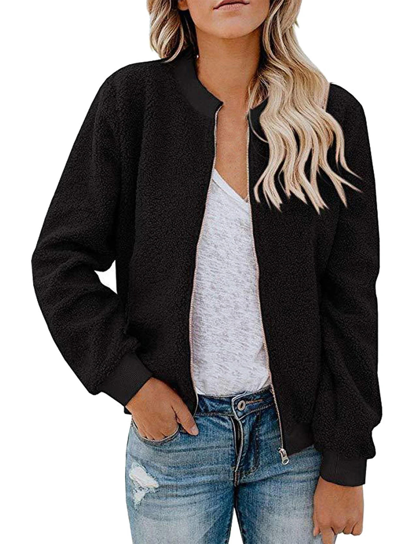 

Women's Coats Winter Fashion Comfortable Casual 2025 Plain Zipper Round Neck Long Sleeve Street Daily Jackets