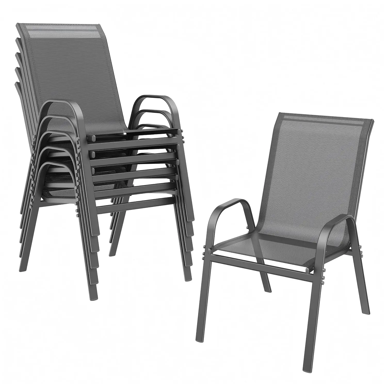 Patio Chairs Set of 6, Stackable Outdoor Dining Chairs