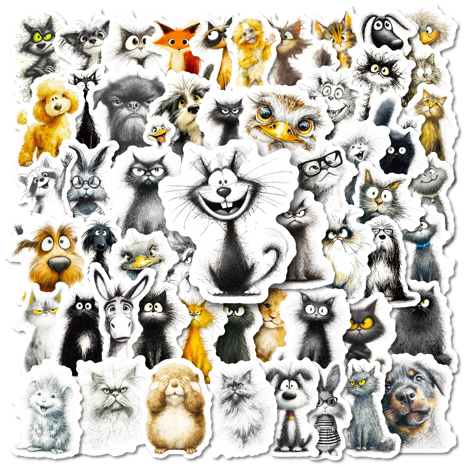 

56 шт. жареные мультяшные животные, мультяшные наклейки, граффити, наклейка, украшение для задней карты телефона, багажник, чашка для воды, милые наклейки с котом, подарки