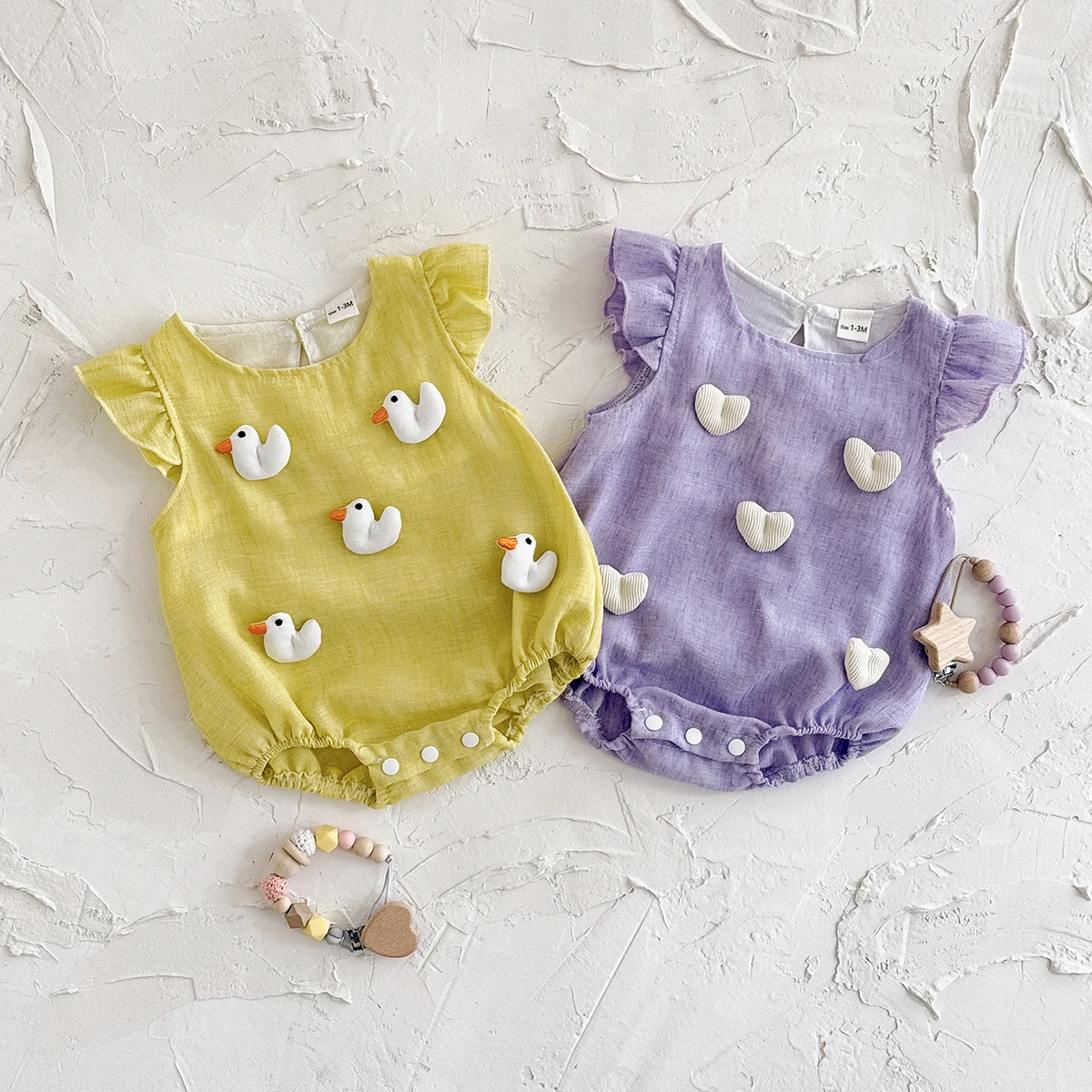 Summer New Newborn Baby Boys Girls Recreational Indoor Sports Bodysuit Cute Duck Love Doll Toddler Bodysuit Comfortable Jumpsuit