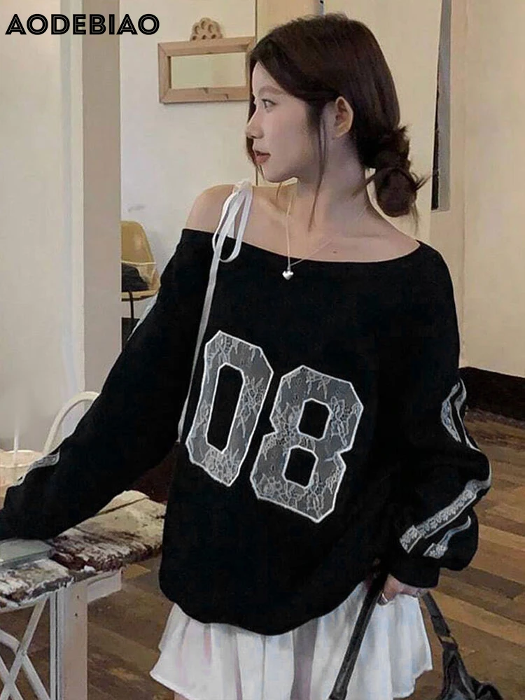 

AODEBIAO Black Hoodie Women Autumn Winter Long Sleeves Fashion Print Hoodie Sexy Off-shoulder Casual Hoodie Women New Streetwear