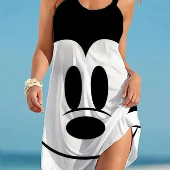 디즈니 여성 원피스 여름 스타일 여성 의류 플러스 사이즈, 비치 원피스 미키 마우스 여성 여름 원피스 