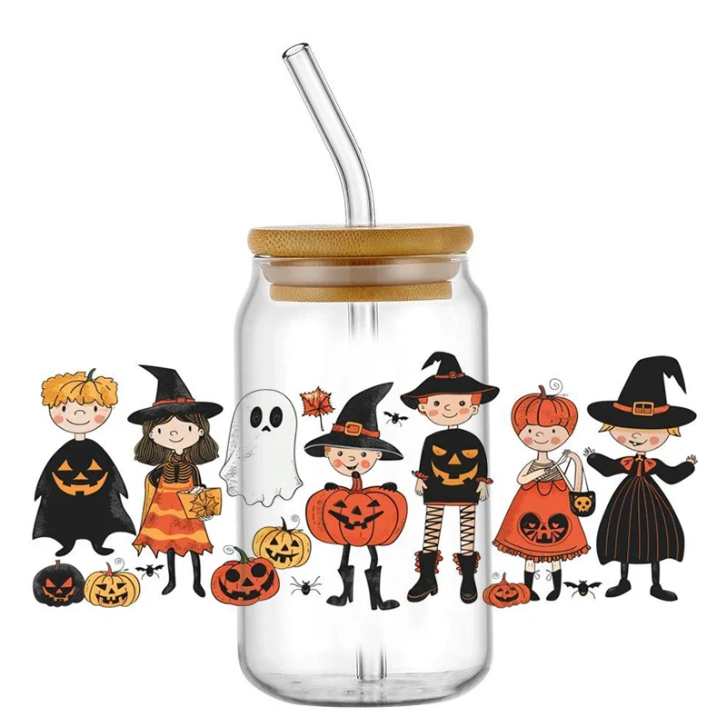 Halloween Kids Pattern UV DTF Cup Wrap for 16oz Libbey DIY TRICK or TREAT Decal Washable Self-adhesive Transfer Sticker