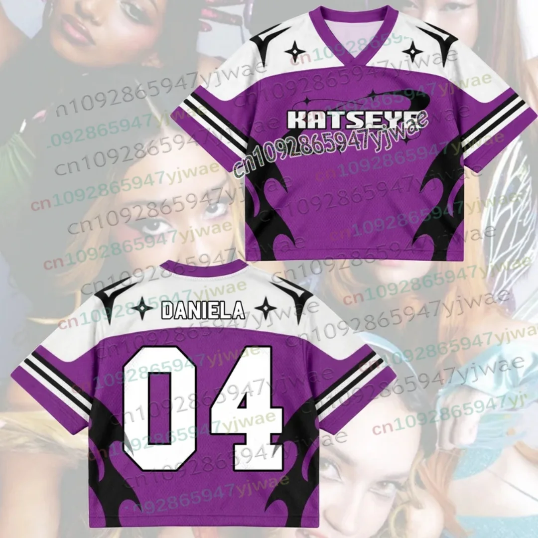 KATSEYE New Tour Tribal Purple Mesh Jersey Kpop Lara Merch Geschenk für Fans Herbst Herren Damen Kurzarm T-Shirt Kpop Fans Geschenk – Detail 10