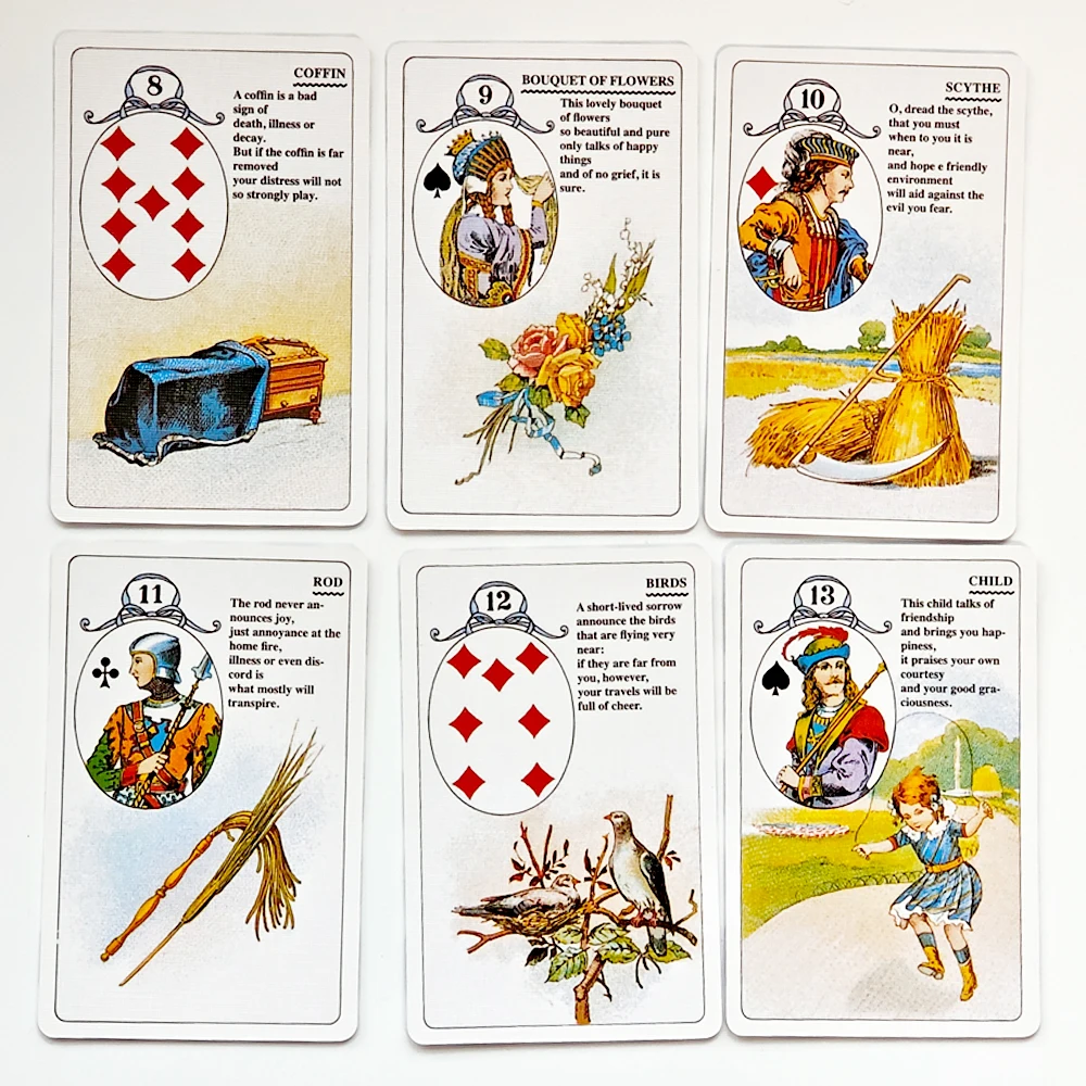 Mlle Lenormand Deck 9 x 6 cm, 36 Karten, esoterisches Wahrsagerei, gedruckt auf 350 g/m2 doppelt geprägtem Karton