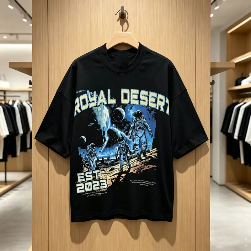 Astronaut Space Wandering ROYAL DESERT Alien Style T Shirt Men Women Rhinestone Label Streetwear Loose Short Sleeve Tops Tee