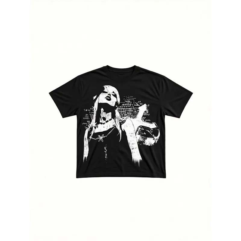 Y2K Harajuku Gothic Rock T-shirt - Gothic Style Extra Large Retro T-shirt Summer New Style Unisex High Street T-shirt