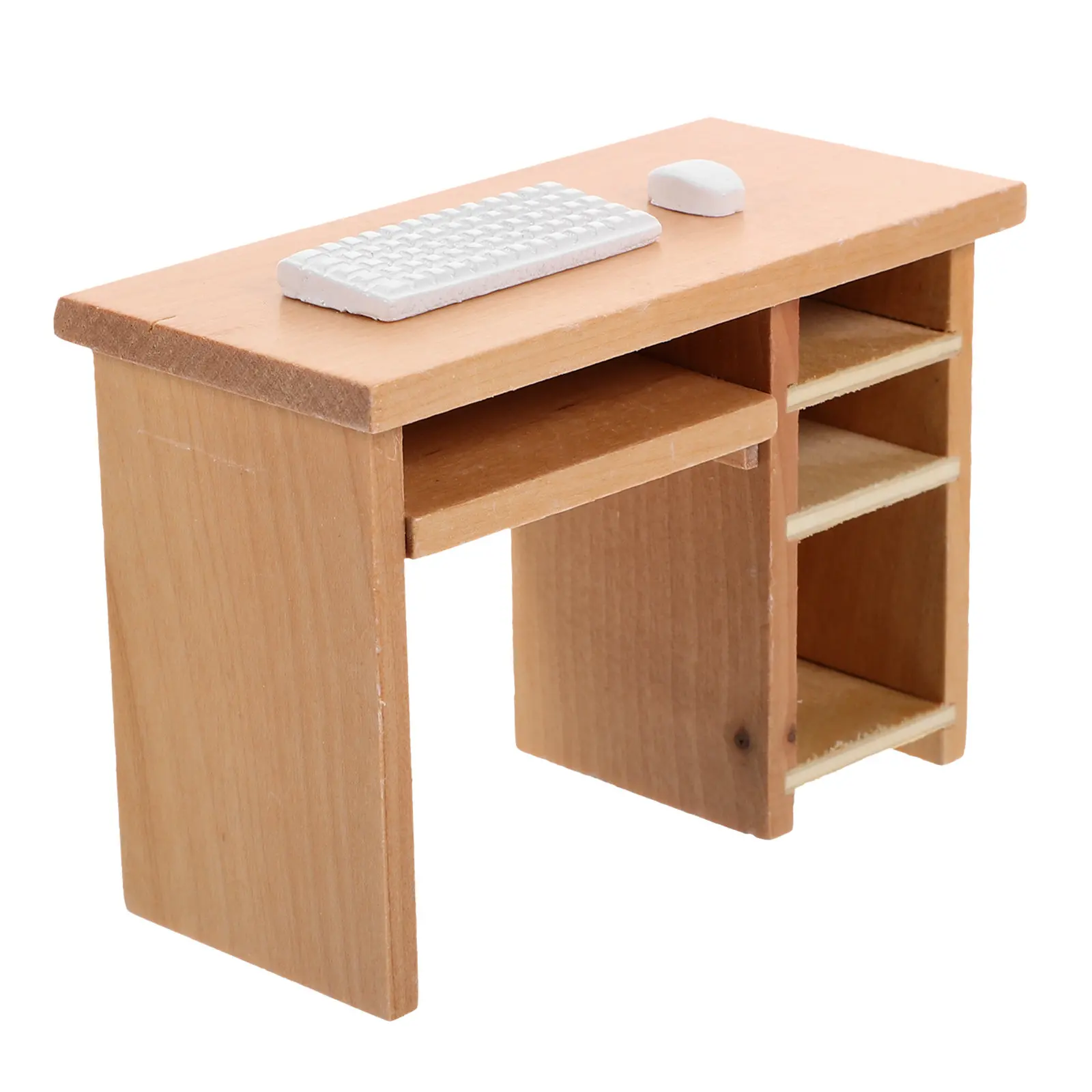 

1Set Lifelike Mini Office Table Set Mouse Keyboard Compact Miniature Furniture for Dollhouse Mini Room Decor Wooden Style