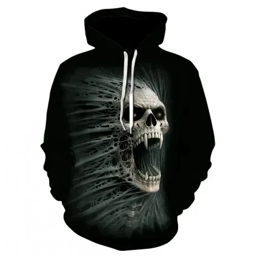 

Men's and women's fashion horror casual autumn skull 3D printing hooded long sleeved pullover sportswear