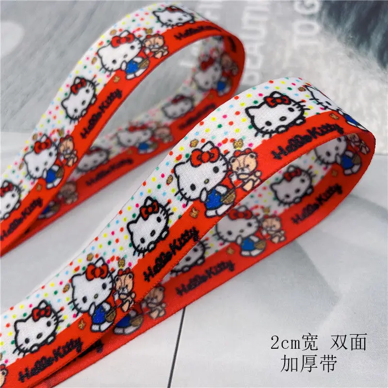 Sanrio Hello Kitty 2cm Ribbon Cute Double-sided Printed Gift Wrap with Girl\'s Bow DIY Phone Lanyard Kettle Strap Rope Material