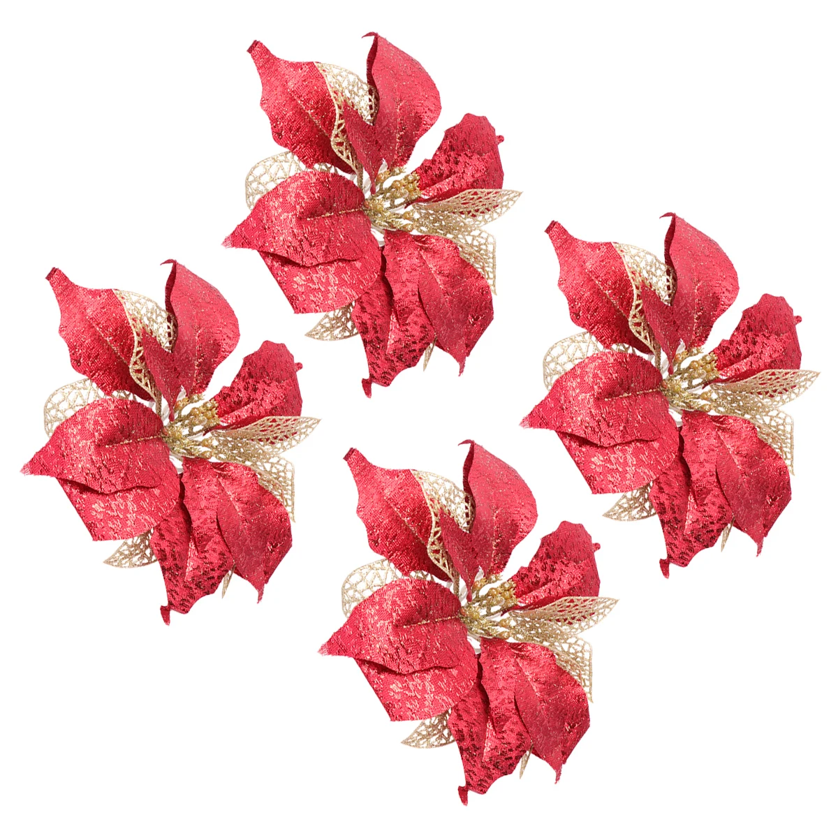 

4pcs Simulation Christmas Flowers Red Fabric Diy Artificial Flower Craft For Party Wedding Home Decor Ornament