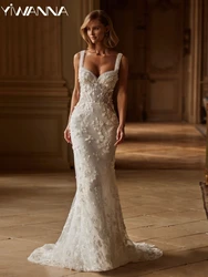 Charming Mermaid Long Bride Robe Classic Lace Appliques 3D Flower Bridal Gown Sweetheart Neck Weddding Dress Robe De Mariée