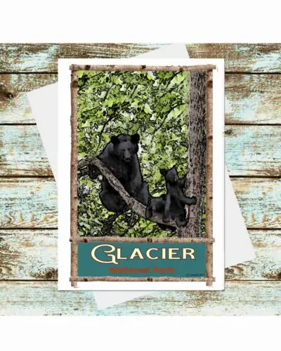 Set Of 6 Travel Poster Greeting Cards Glacier National Park Black Bear County