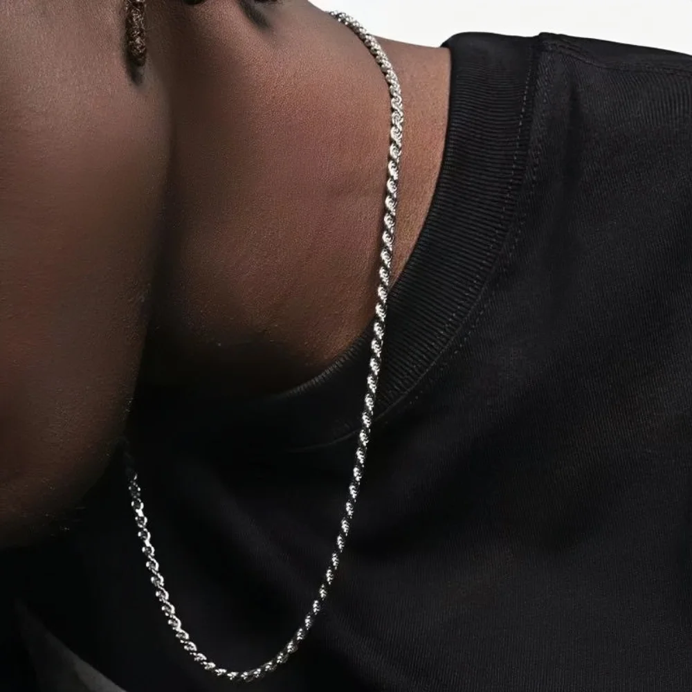 Hip-Hop Herren Edelstahl Twist-Kettenhalskette Handgefertigte Federverschluss-Halskette Einfacher Schmuck Modische Damen-Accessoires – Detail 3