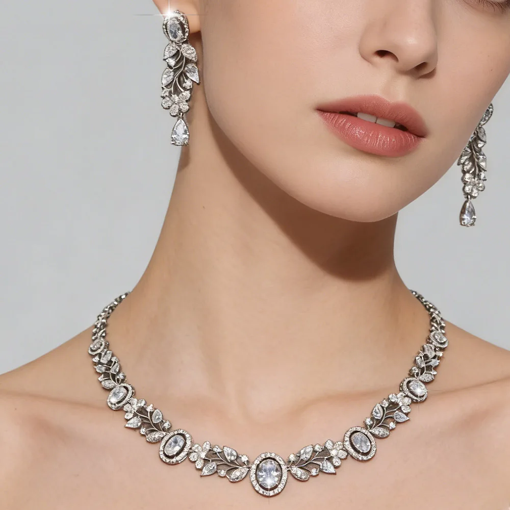 EIRALEE Exquisite cubic zirconia necklace 2PCS high-quality Dubai women's wedding and celebration jewelry