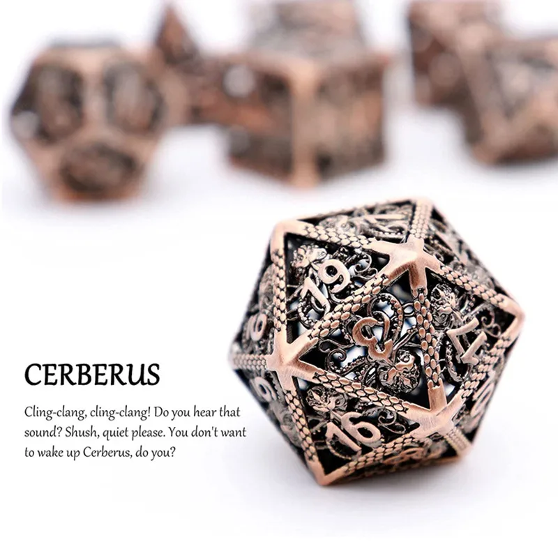 MINI PLANET Hollow Metal Dice Set DND Octopus Polyhedron Dice RPG Board Game Pathfinder Metal Dice D4 D6 D8 D0 D% D12 D20 Dice