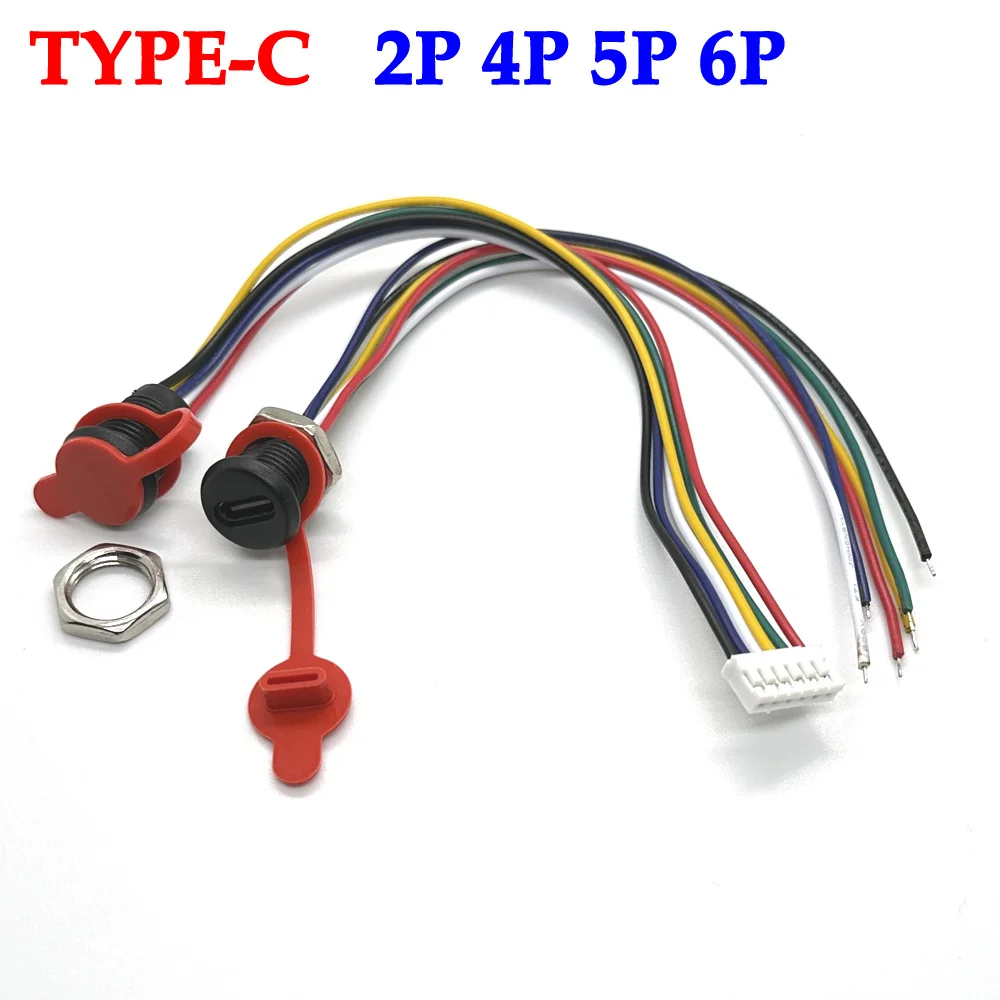 USB-C 2 4 5 6Pin high current charging socket with PH2.0 nut snap lock plate USB TYPE-C female waterproof female connector Jack