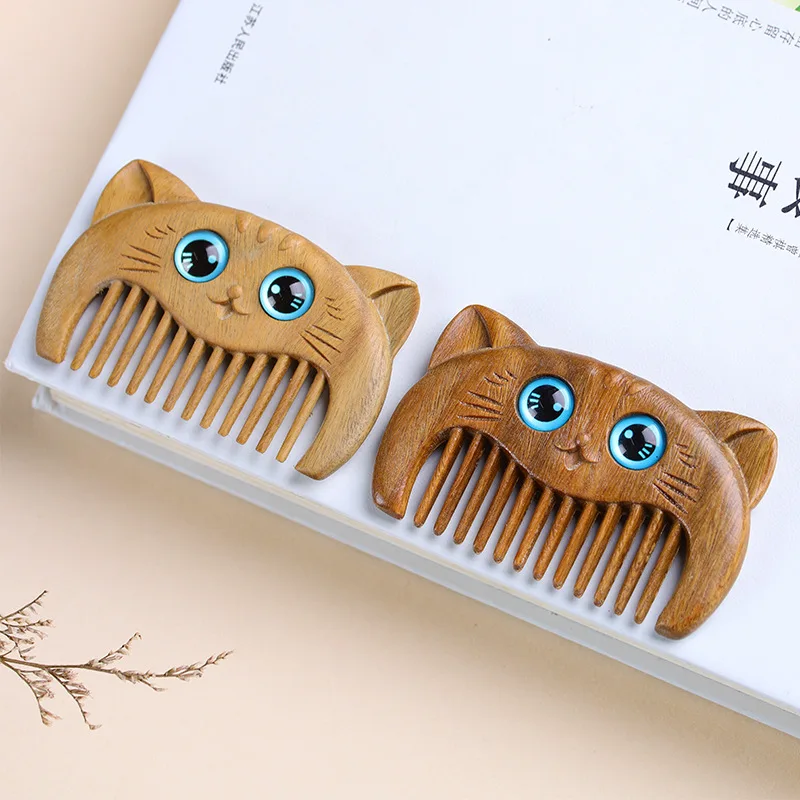 

Массажная расческа из натурального сандалового дерева с милым мультяшным дизайном, портативная мини-расческа для массажа меридианов, антистатическая, для укладки волос